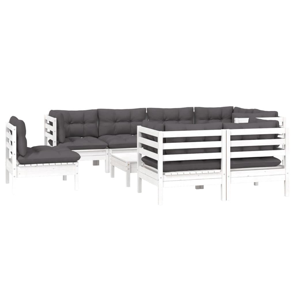9 Piece Garden Lounge Set with Cushions White Solid Pinewood
