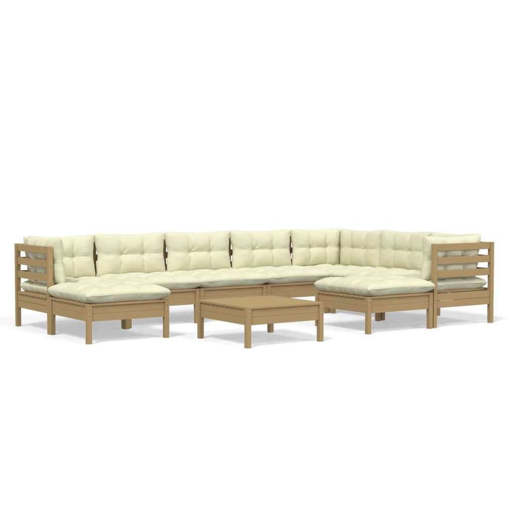 10 Piece Garden Lounge Set with Cushions Honey Brown Pinewood