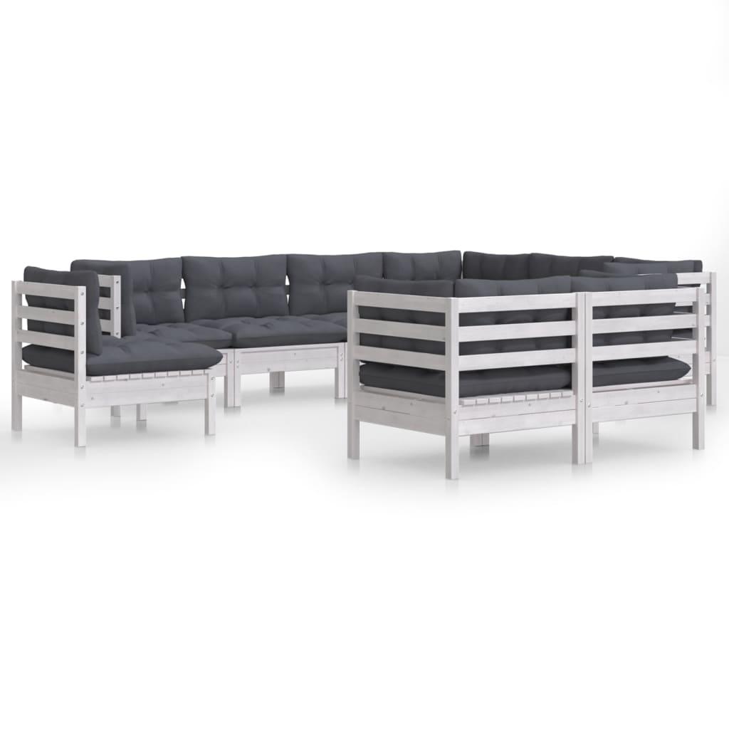9 Piece Garden Lounge Set with Cushions White Solid Pinewood