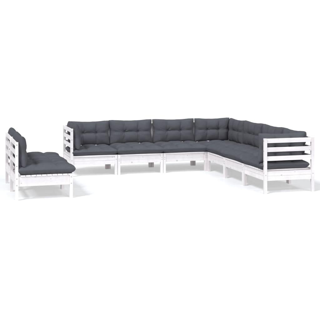 9 Piece Garden Lounge Set with Cushions White Solid Pinewood