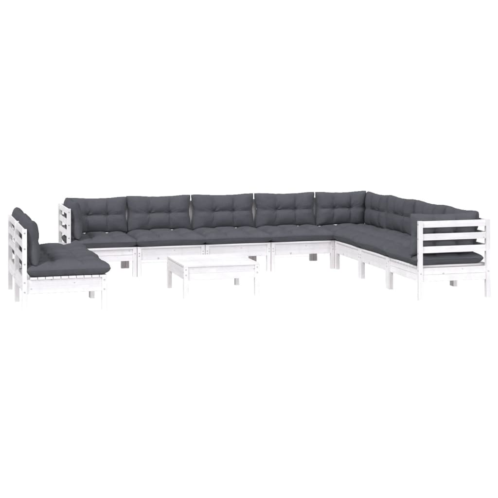 11 Piece Garden Lounge Set with Cushions White Solid Pinewood