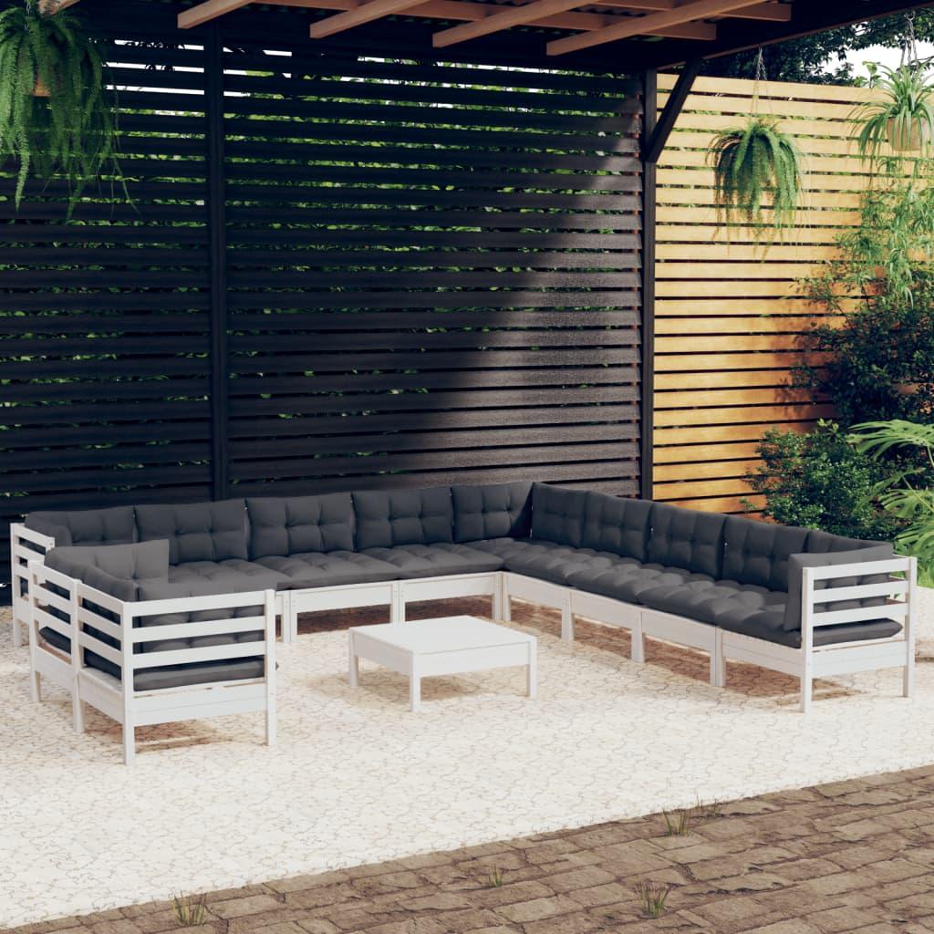 12 Piece Garden Lounge Set with Cushions White Solid Pinewood