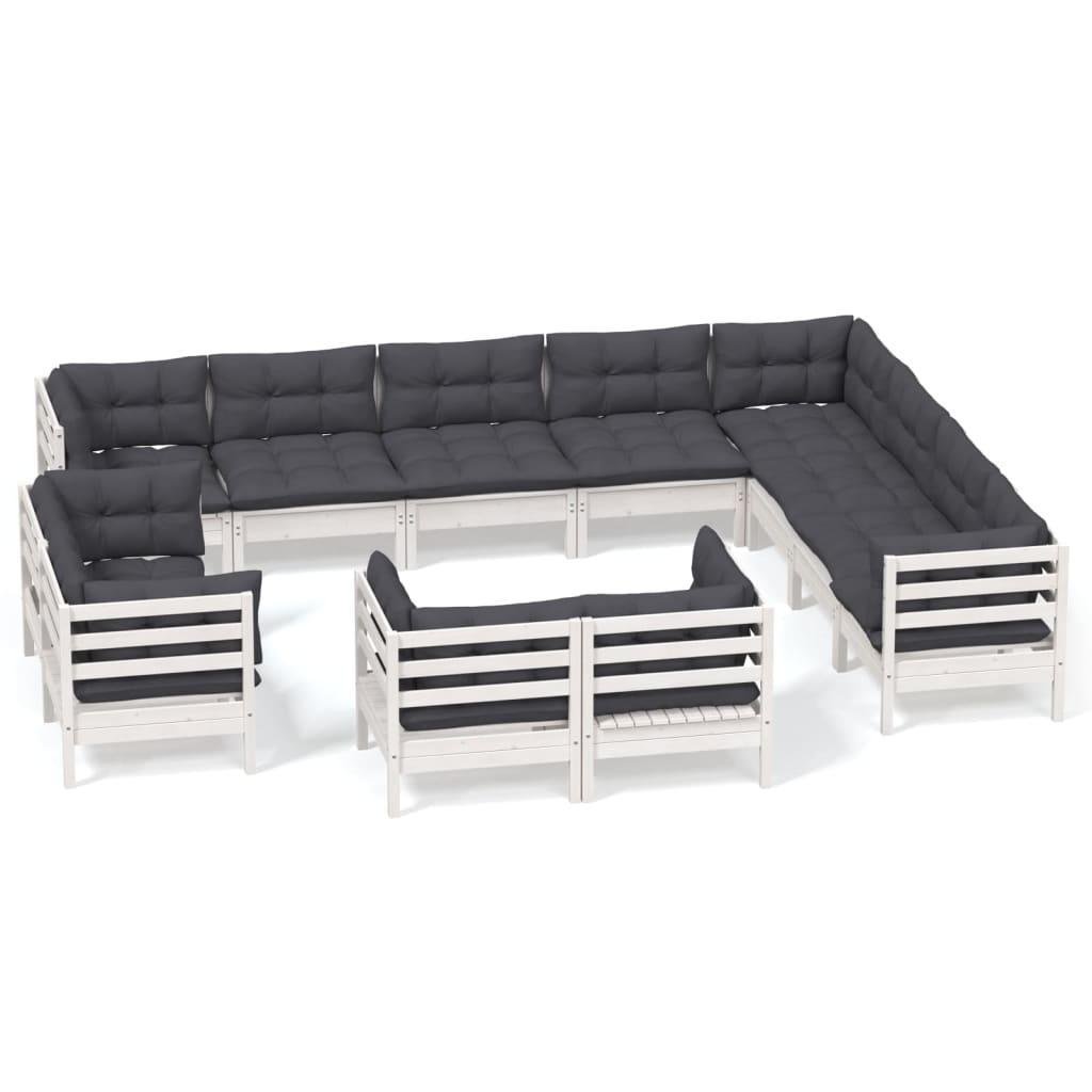 12 Piece Garden Lounge Set with Cushions White Solid Pinewood