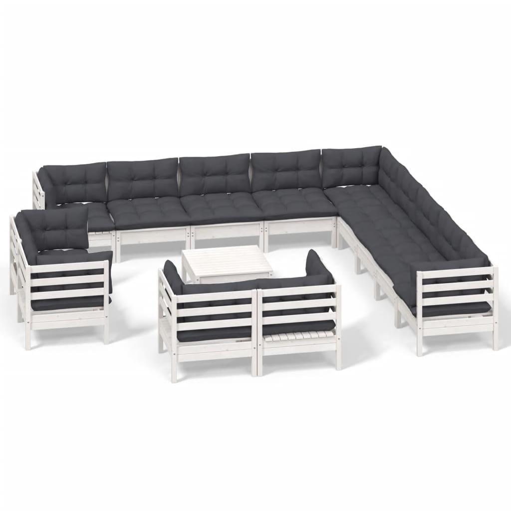 14 Piece Garden Lounge Set with Cushions White Solid Pinewood