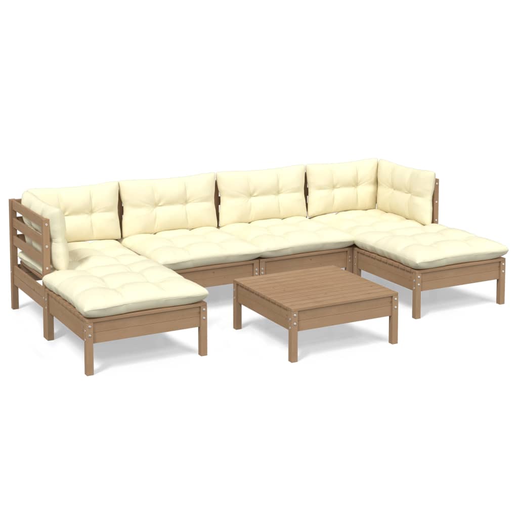 7 Piece Garden Lounge Set with Cushions Honey Brown Pinewood