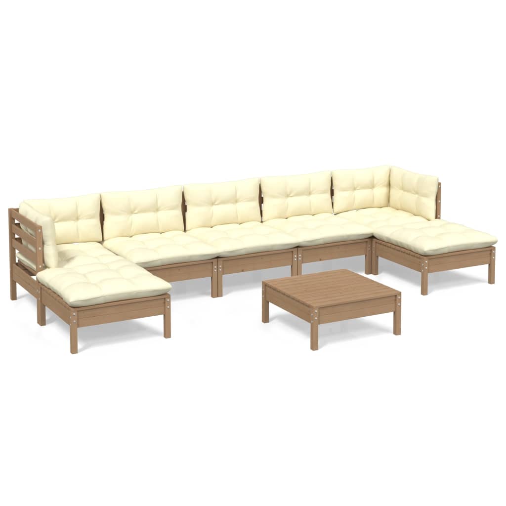 8 Piece Garden Lounge Set with Cushions Honey Brown Pinewood