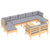 10 Piece Garden Lounge Set with Grey Cushions Solid Pinewood