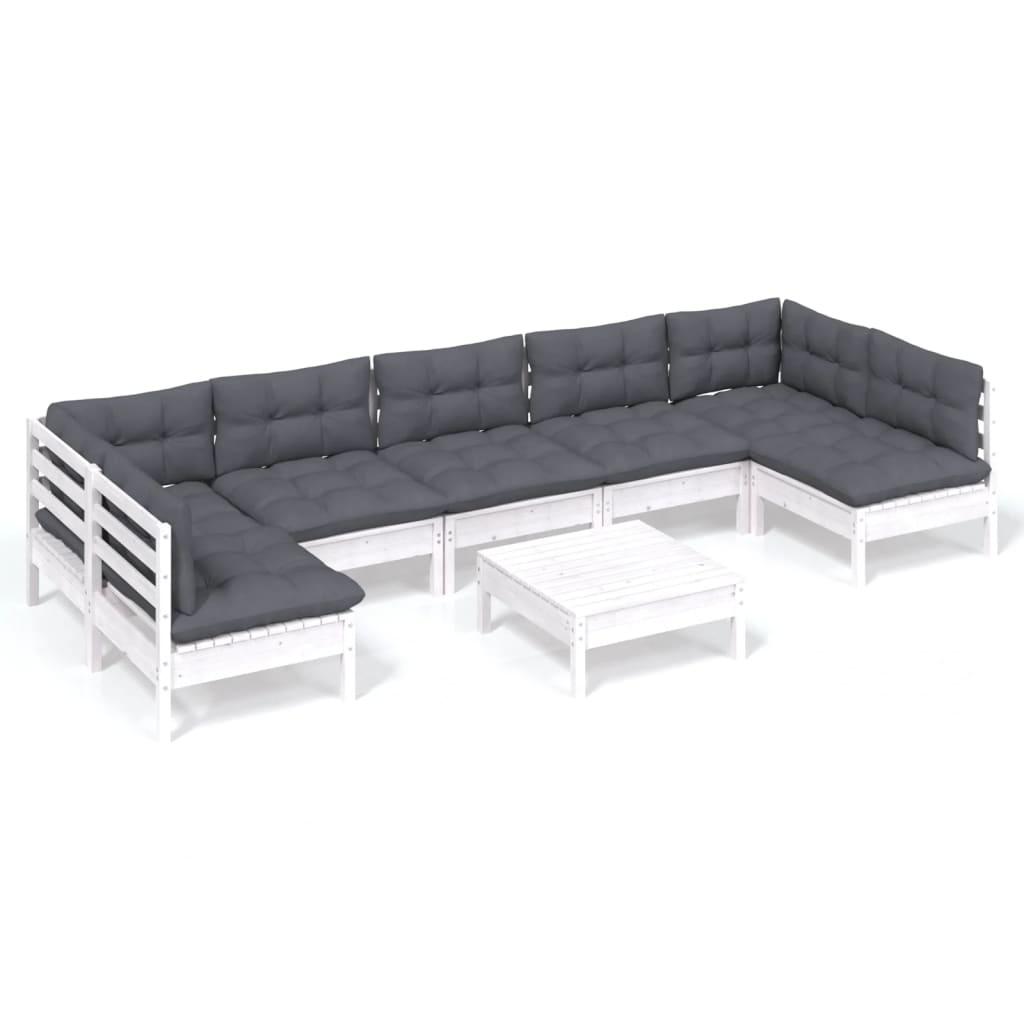 8 Piece Garden Lounge Set with Cushions White Solid Pinewood