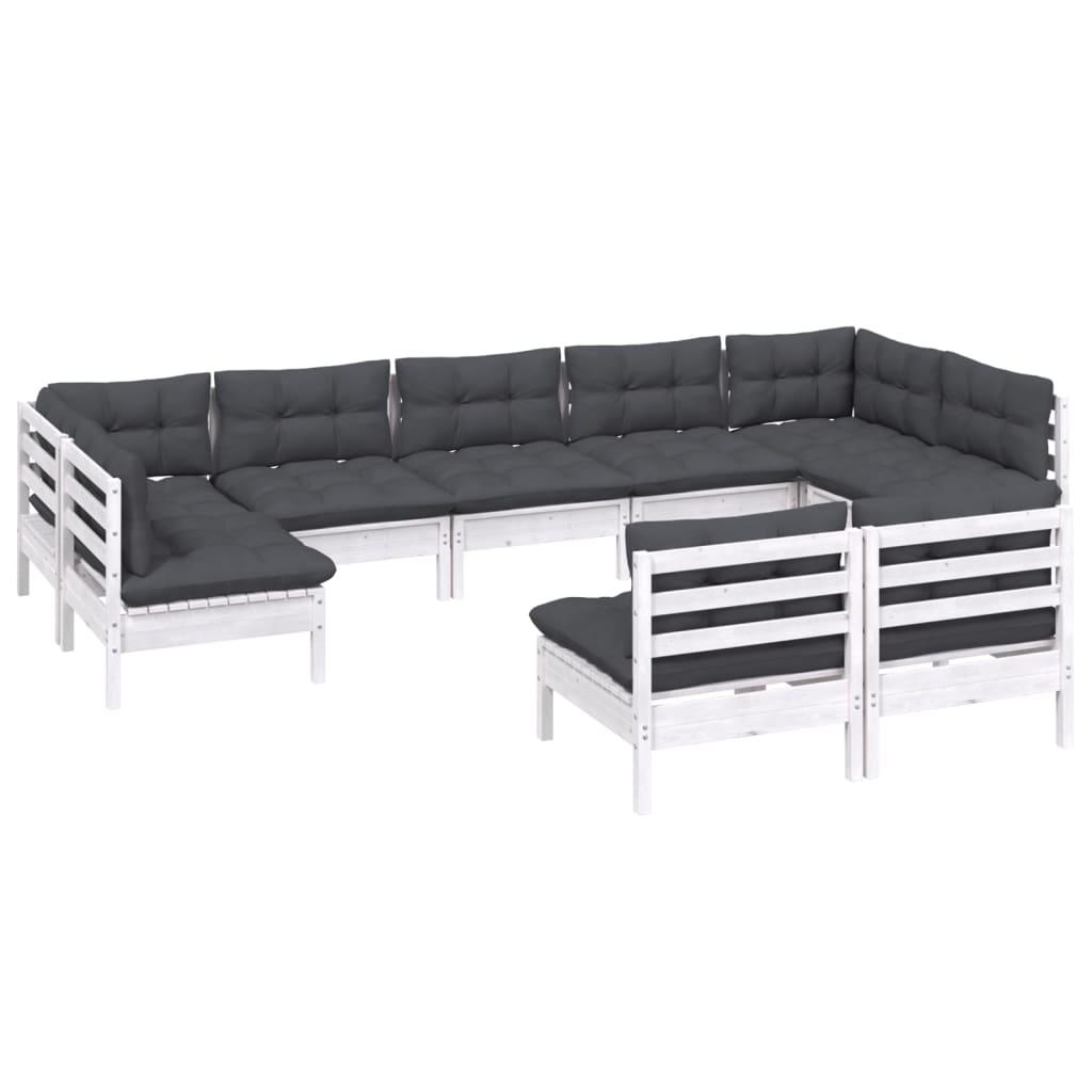 9 Piece Garden Lounge Set with Cushions White Solid Pinewood