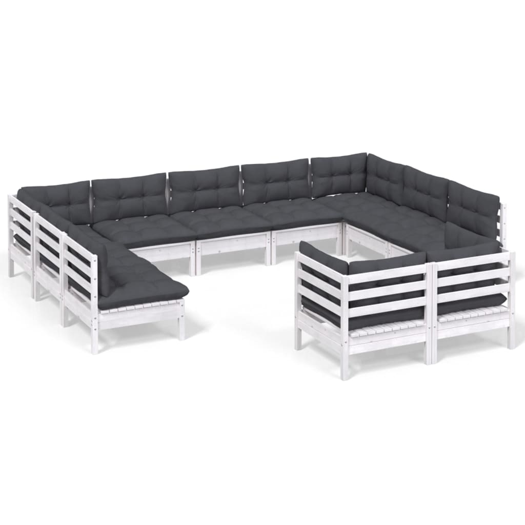 11 Piece Garden Lounge Set with Cushions White Solid Pinewood