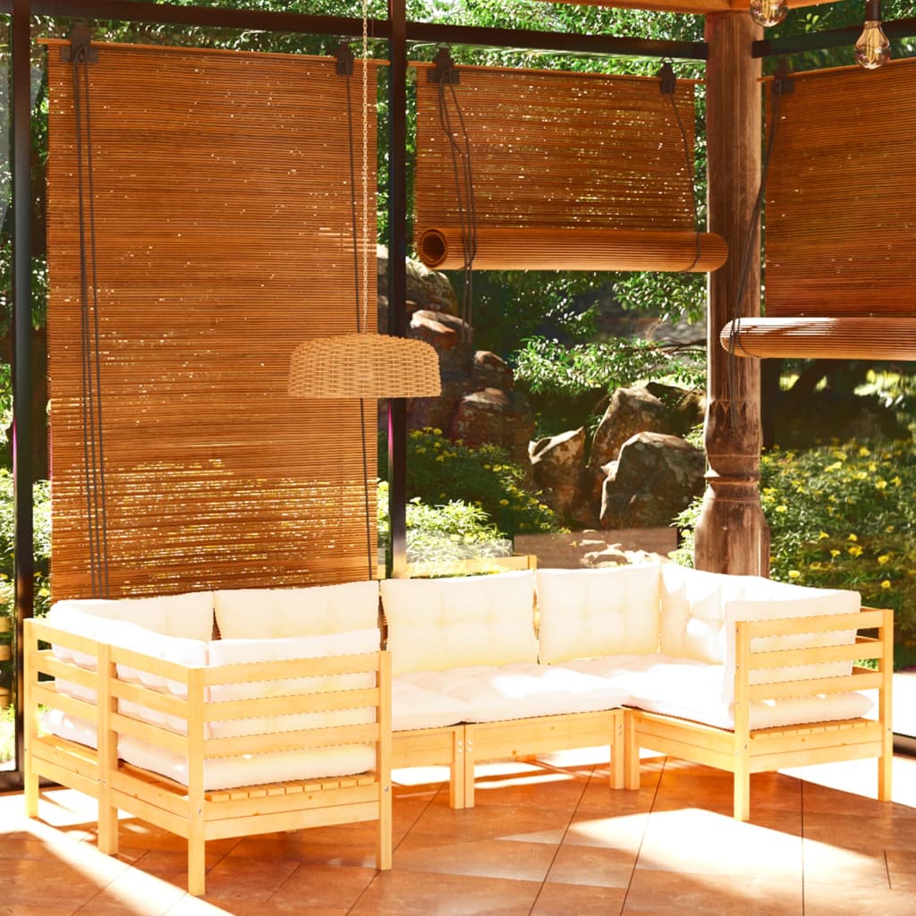 6 Piece Garden Lounge Set with Cream Cushions Pinewood