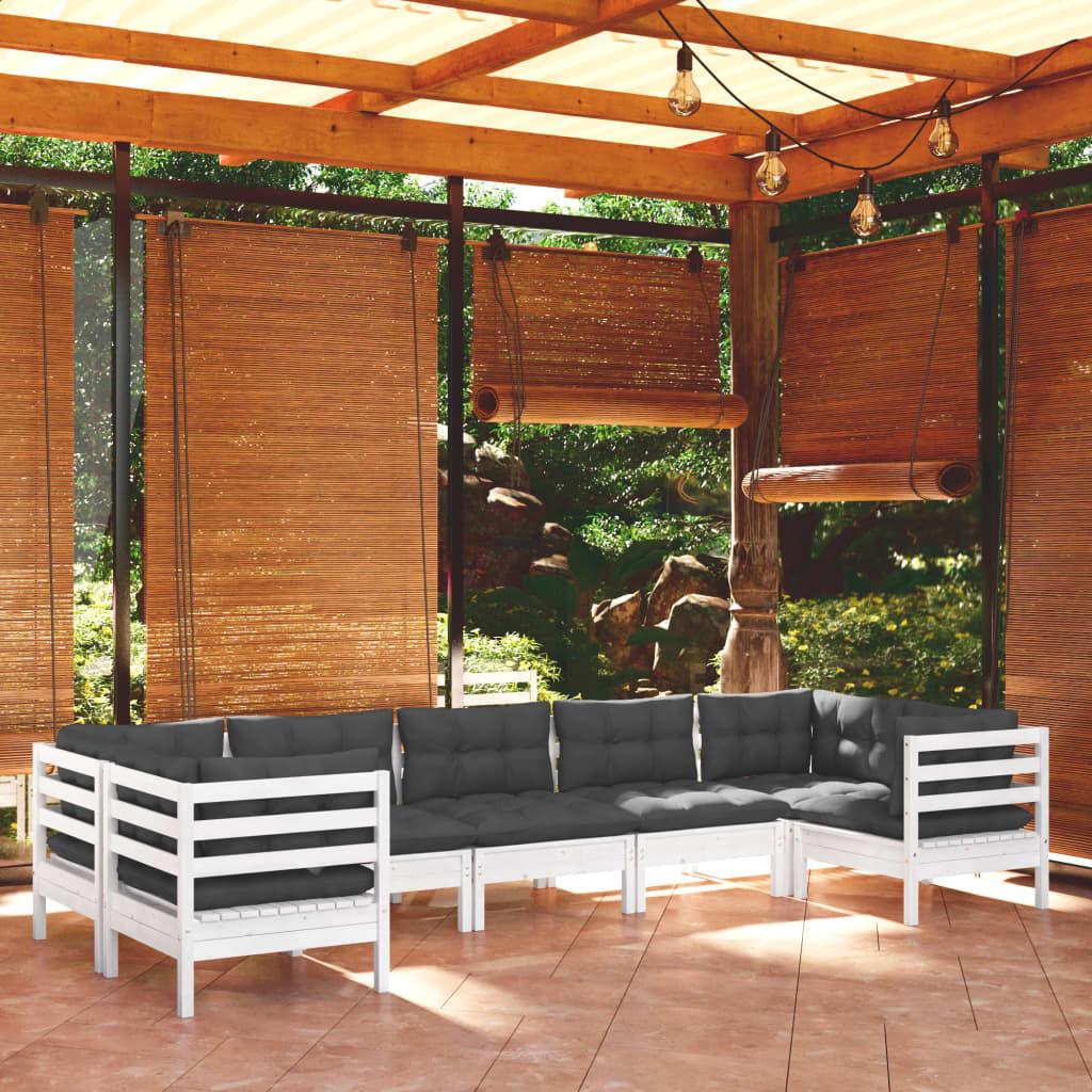 7 Piece Garden Lounge Set with Cushions White Pinewood