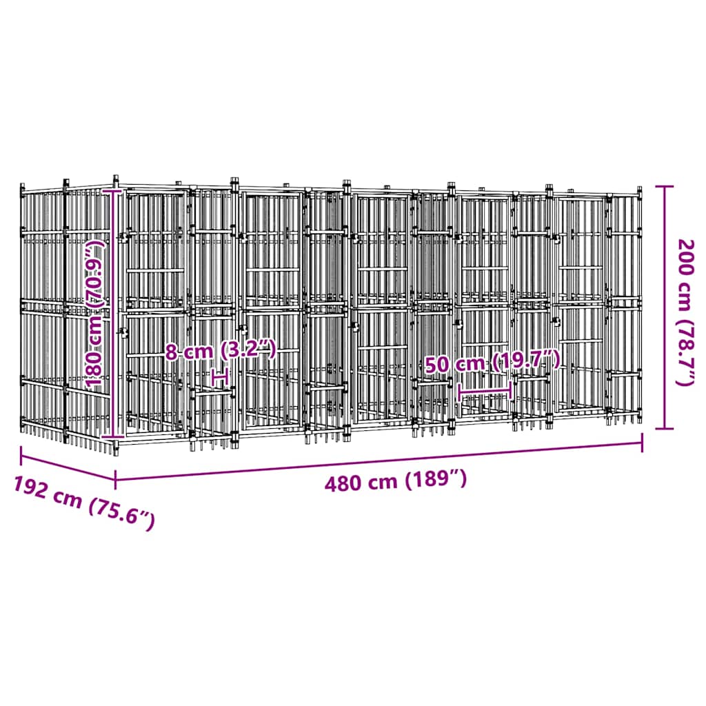 Outdoor Dog Kennel Steel 9,22 m²