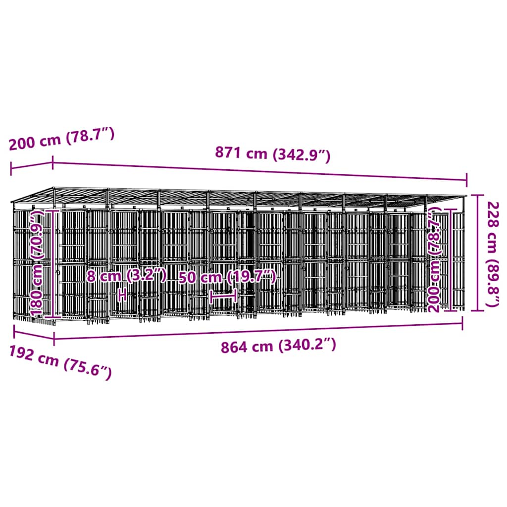 Outdoor Dog Kennel Steel 16.59 m²
