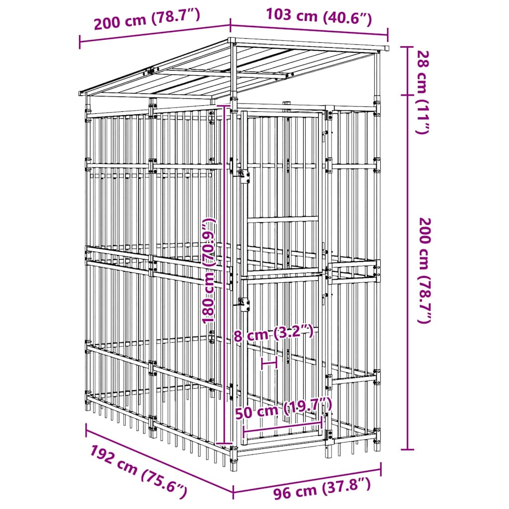 Outdoor Dog Kennel with Roof Steel 1.84 m²