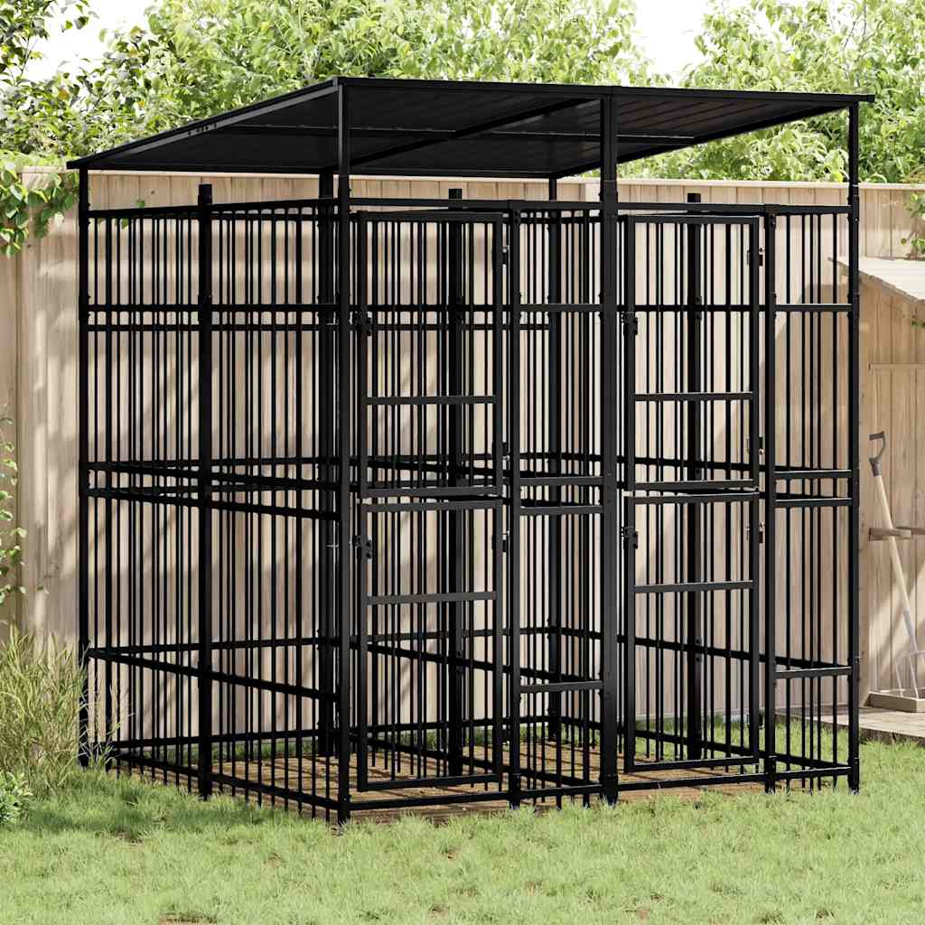 Outdoor Dog Kennel with Roof Steel 3.69 m²