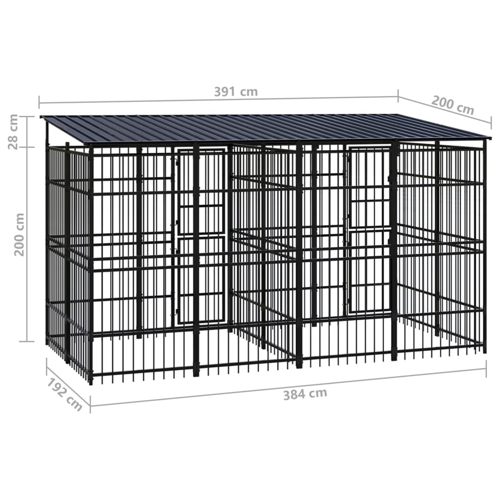 Outdoor Dog Kennel with Roof Steel 7.37 m²