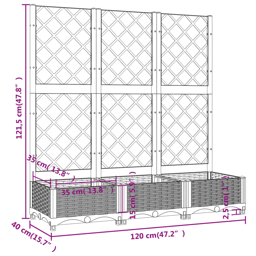 Garden Planter with Trellis Black 120x40x121.5 cm PP