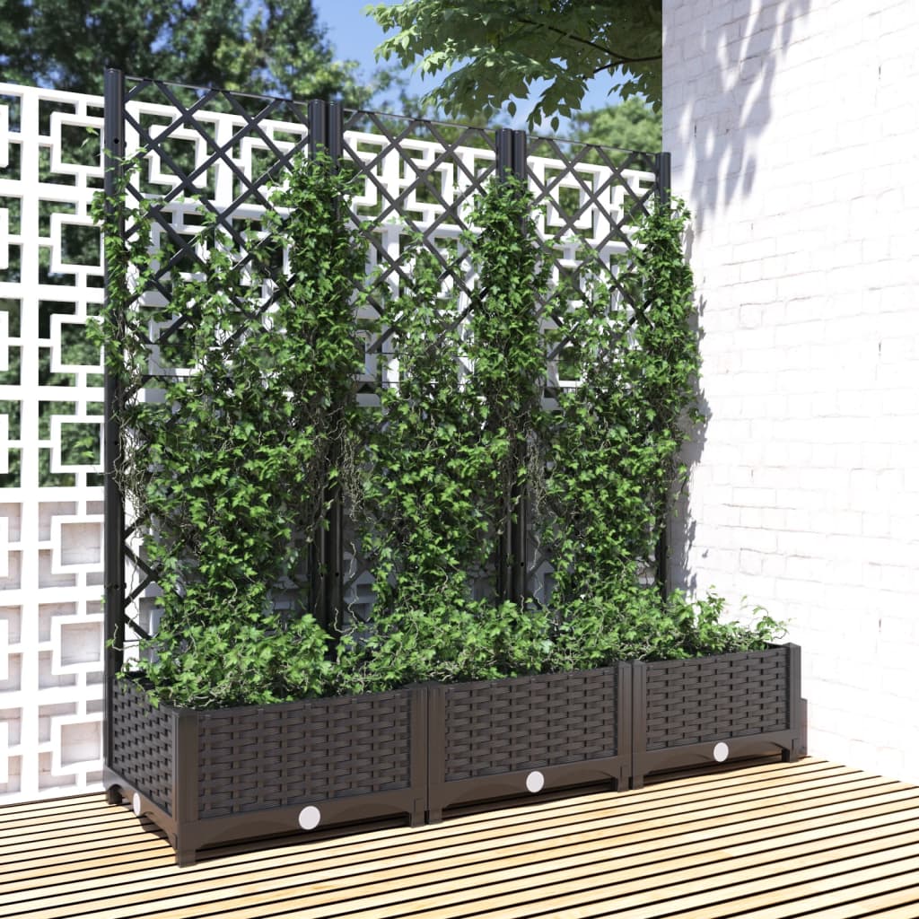 Garden Planter with Trellis Black 120x40x121.5 cm PP