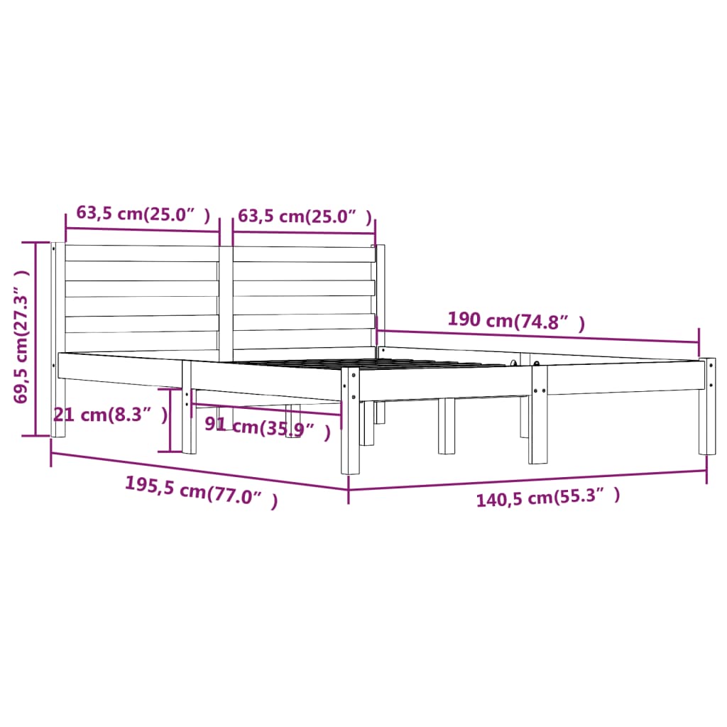 Bed Frame without Mattress White 135x190 cm