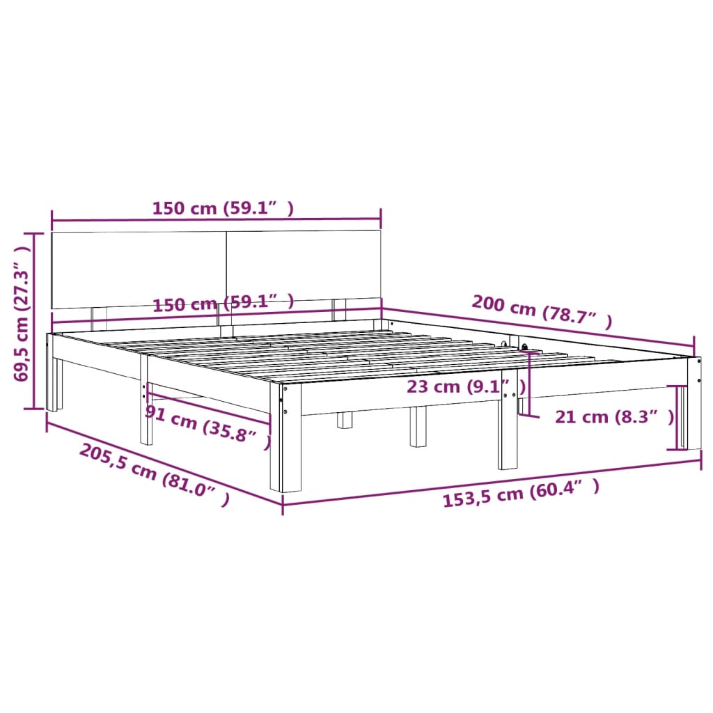 Bed Frame without Mattress White 150x200 cm