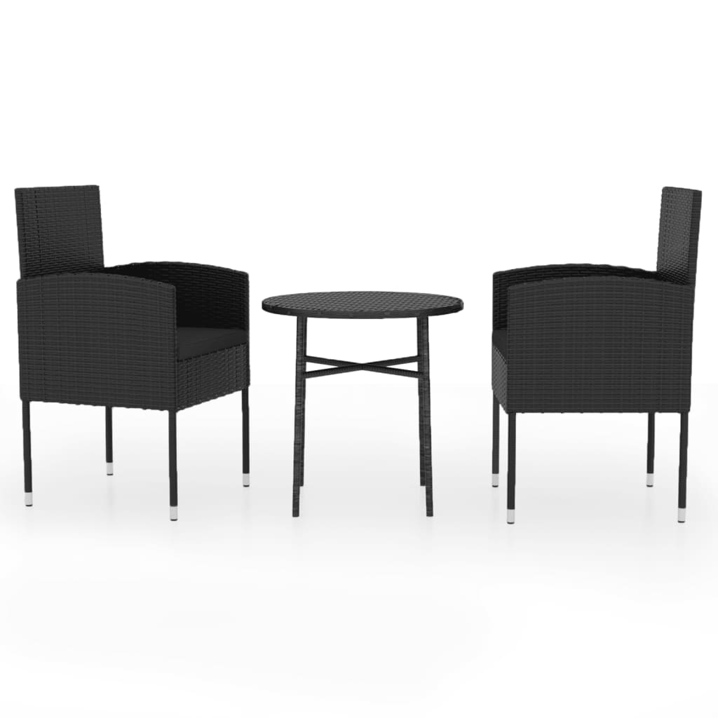 3 Piece Garden Dining Set Poly Rattan Black