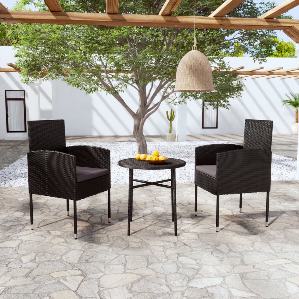 3 Piece Garden Dining Set Poly Rattan Black