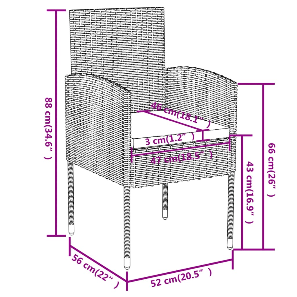 3 Piece Garden Dining Set Poly Rattan Anthracite