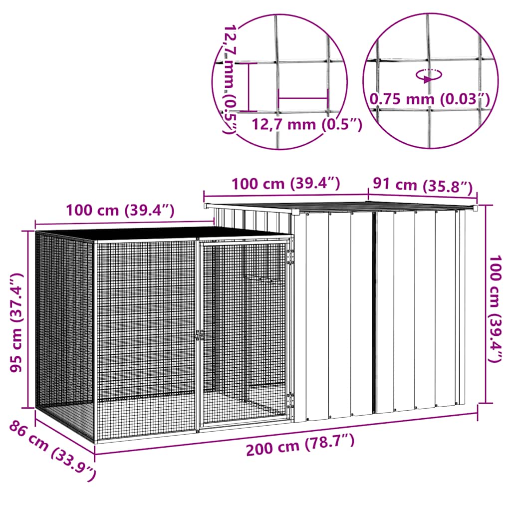 Chicken Cage Anthracite 200x91x100 cm Galvanised Steel