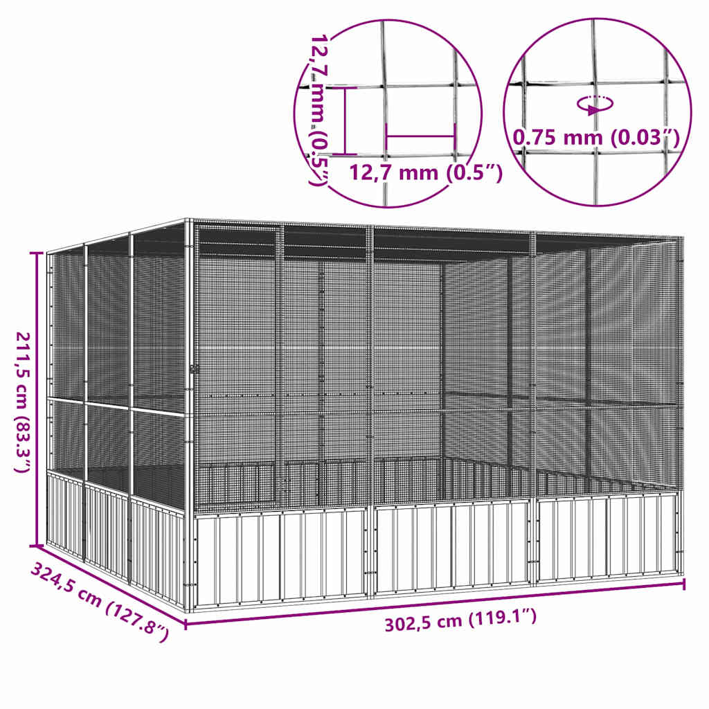 Bird Cage Anthracite 302.5x324.5x211.5 cm Galvanised Steel