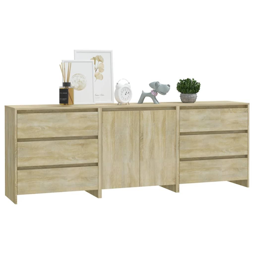 3 Piece Sideboard Sonoma Oak Engineered Wood