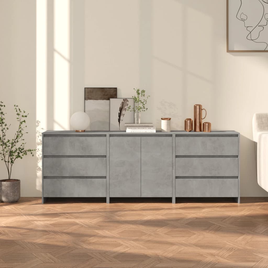 3 Piece Sideboard Concrete Grey Engineered Wood