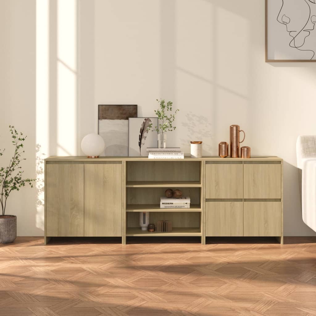 3 Piece Sideboard Sonoma Oak Engineered Wood