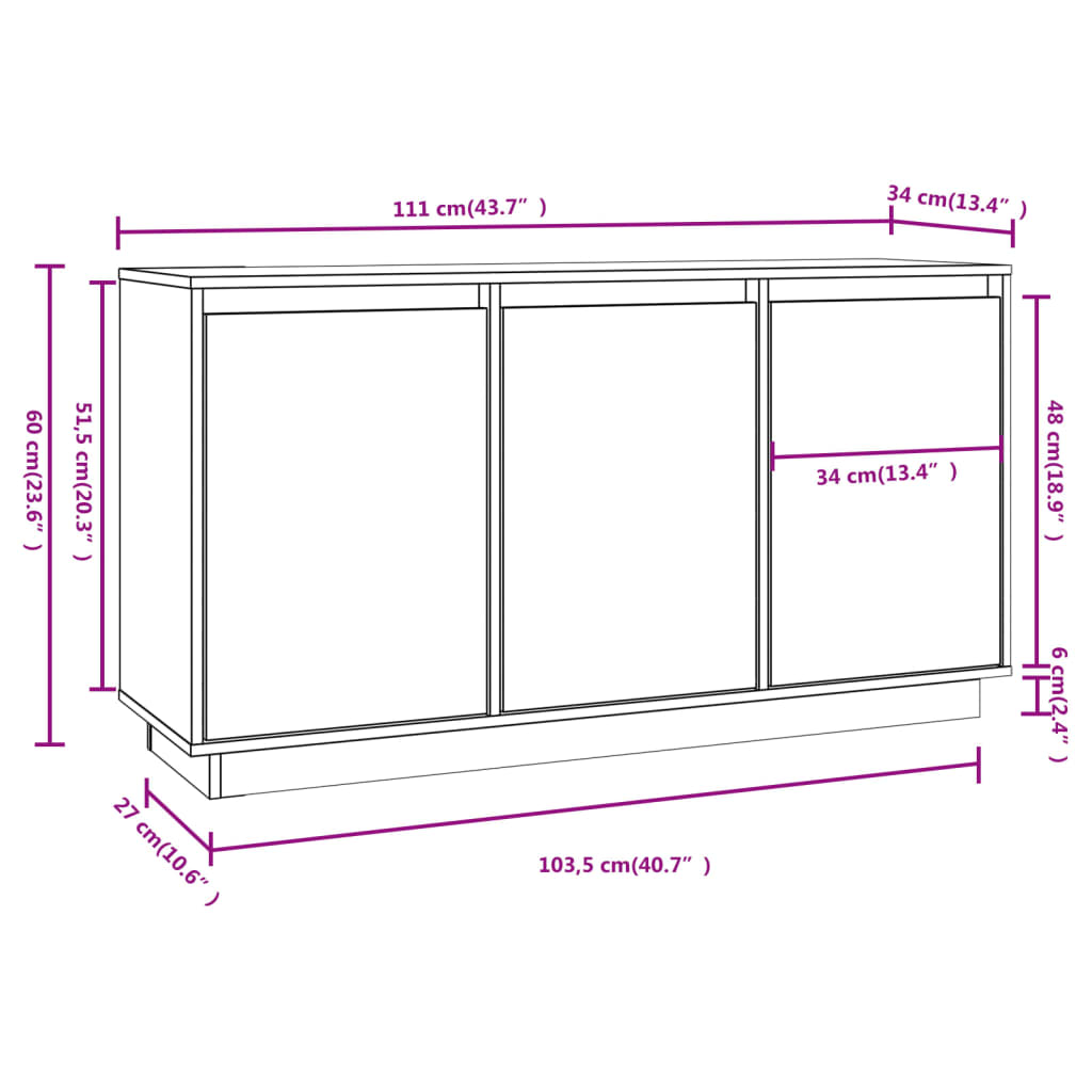 Sideboard 111x34x60 cm Solid Wood Pine