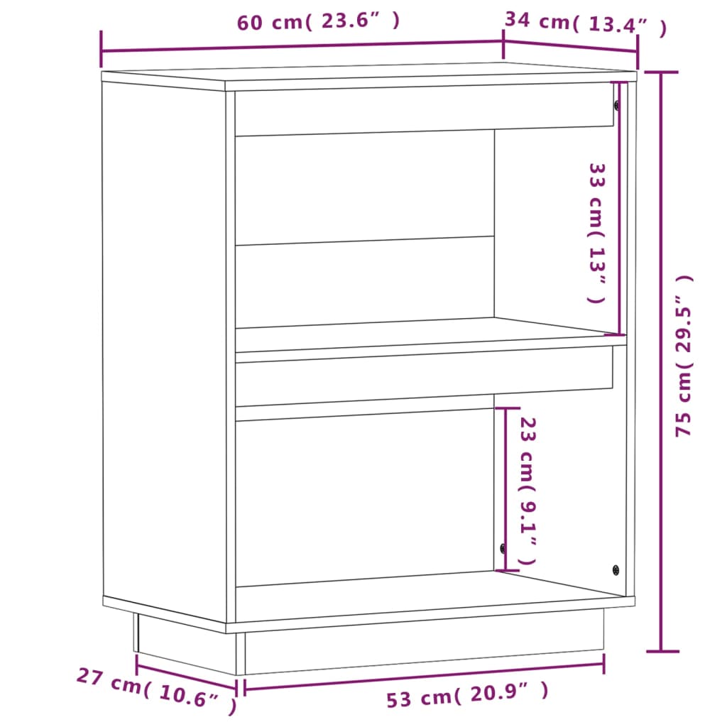 Console Cabinet 60x34x75 cm Solid Wood Pine