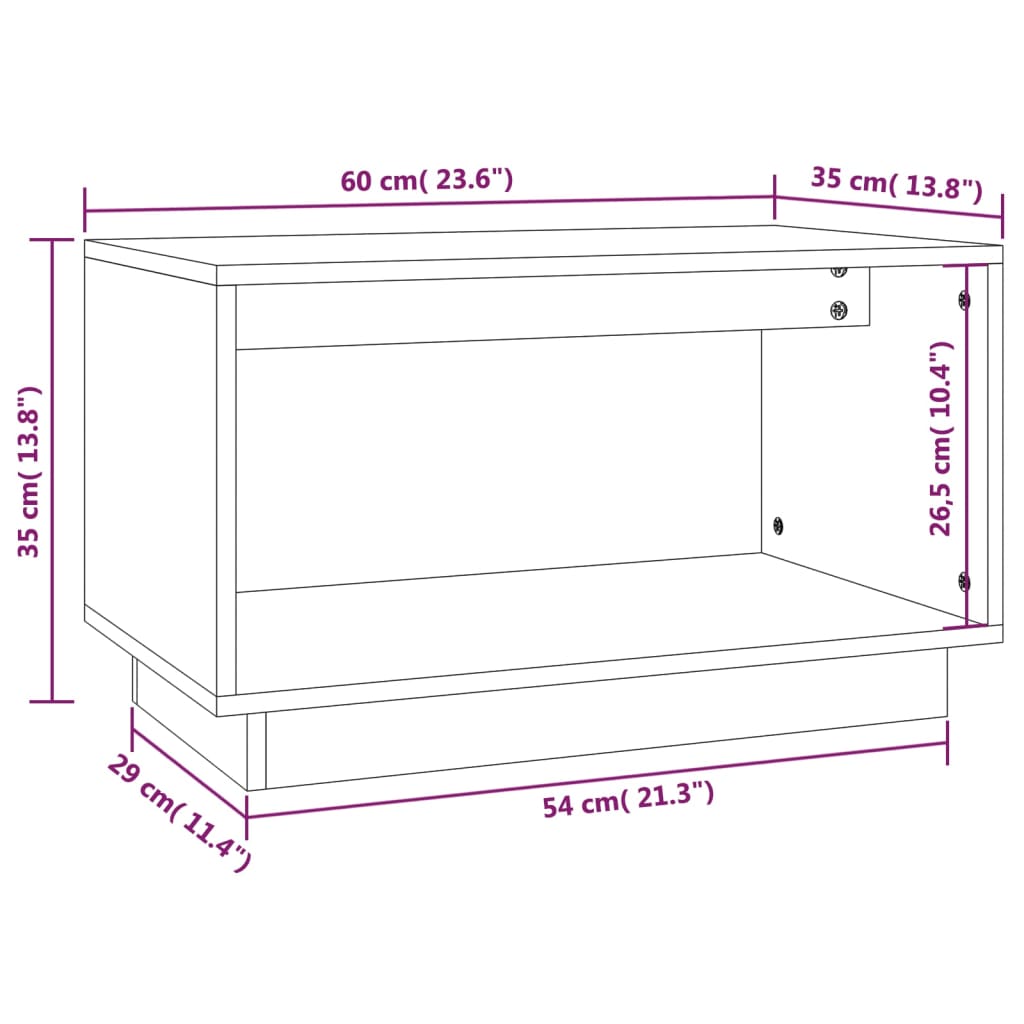 TV Cabinet White 60x35x35 cm Solid Wood Pine