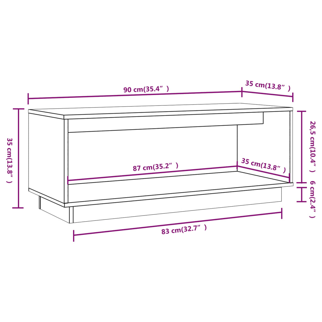 TV Cabinet 90x35x35 cm Solid Wood Pine