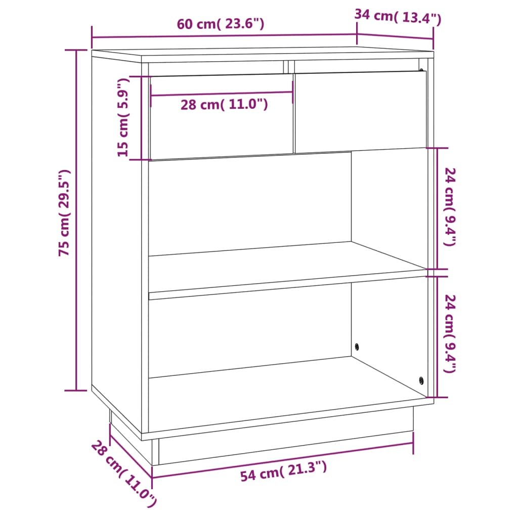 Console Cabinet 60x34x75 cm Solid Wood Pine