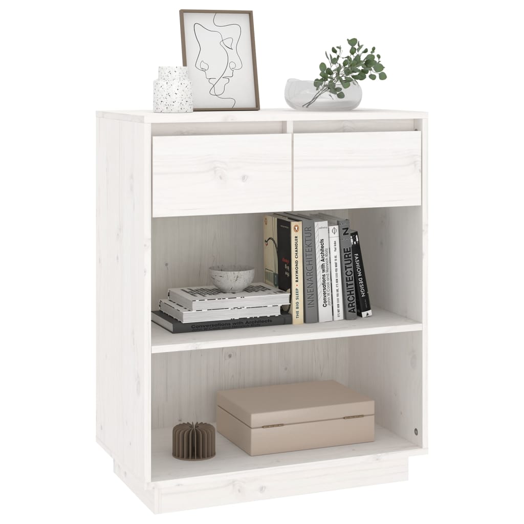 Console Cabinet White 60x34x75 cm Solid Wood Pine