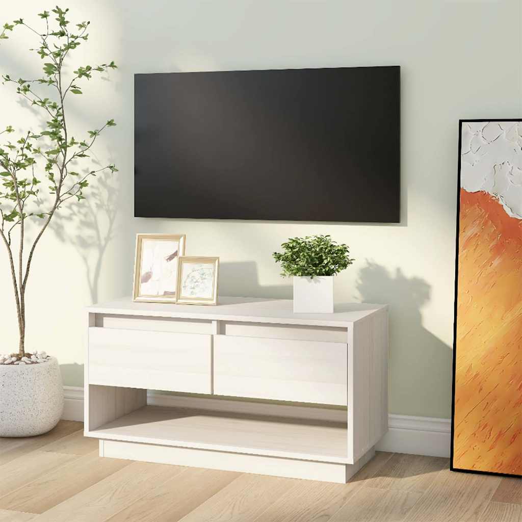 TV Cabinet White 74x34x40 cm Solid Wood Pine