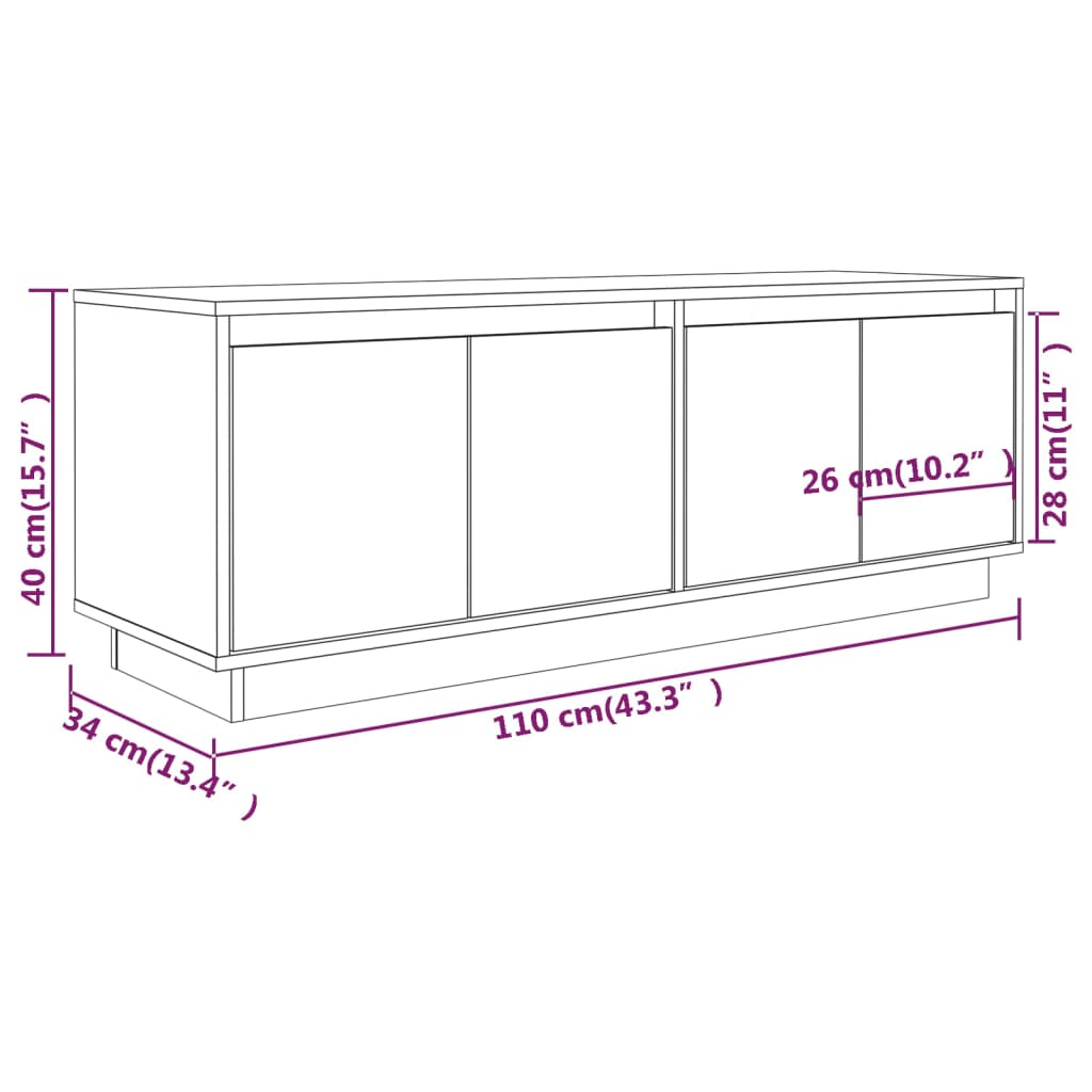 TV Cabinet White 110x34x40 cm Solid Wood Pine