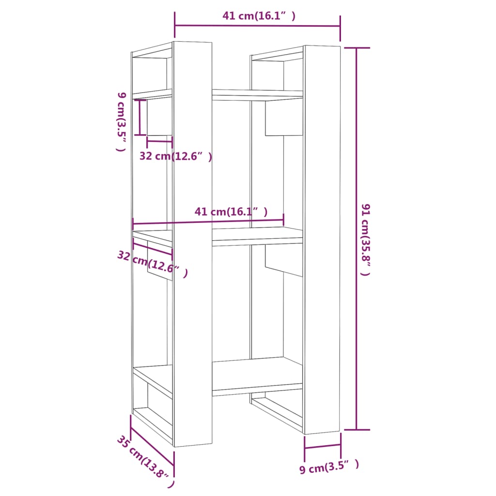 Book Cabinet/Room Divider 41x35x91 cm Solid Wood Pine