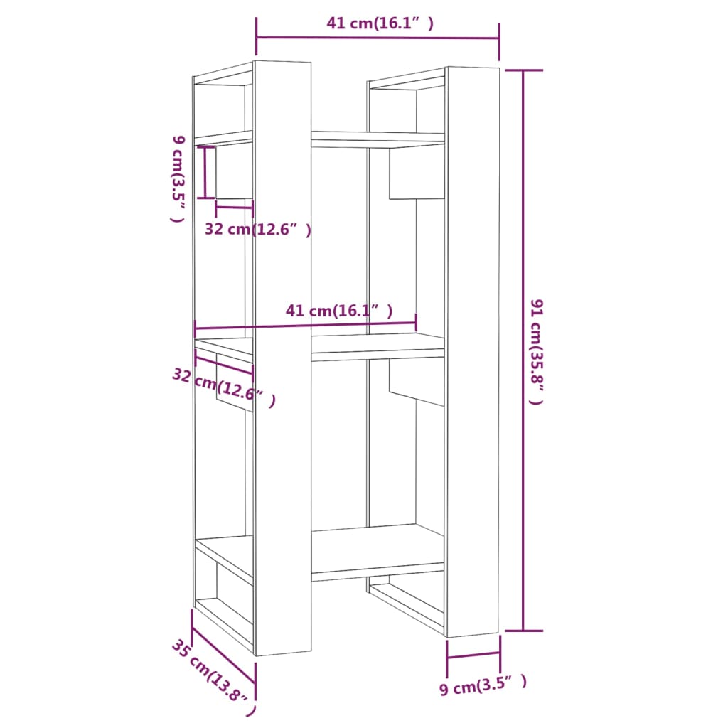 Book Cabinet/Room Divider White 41x35x91 cm Solid Wood Pine