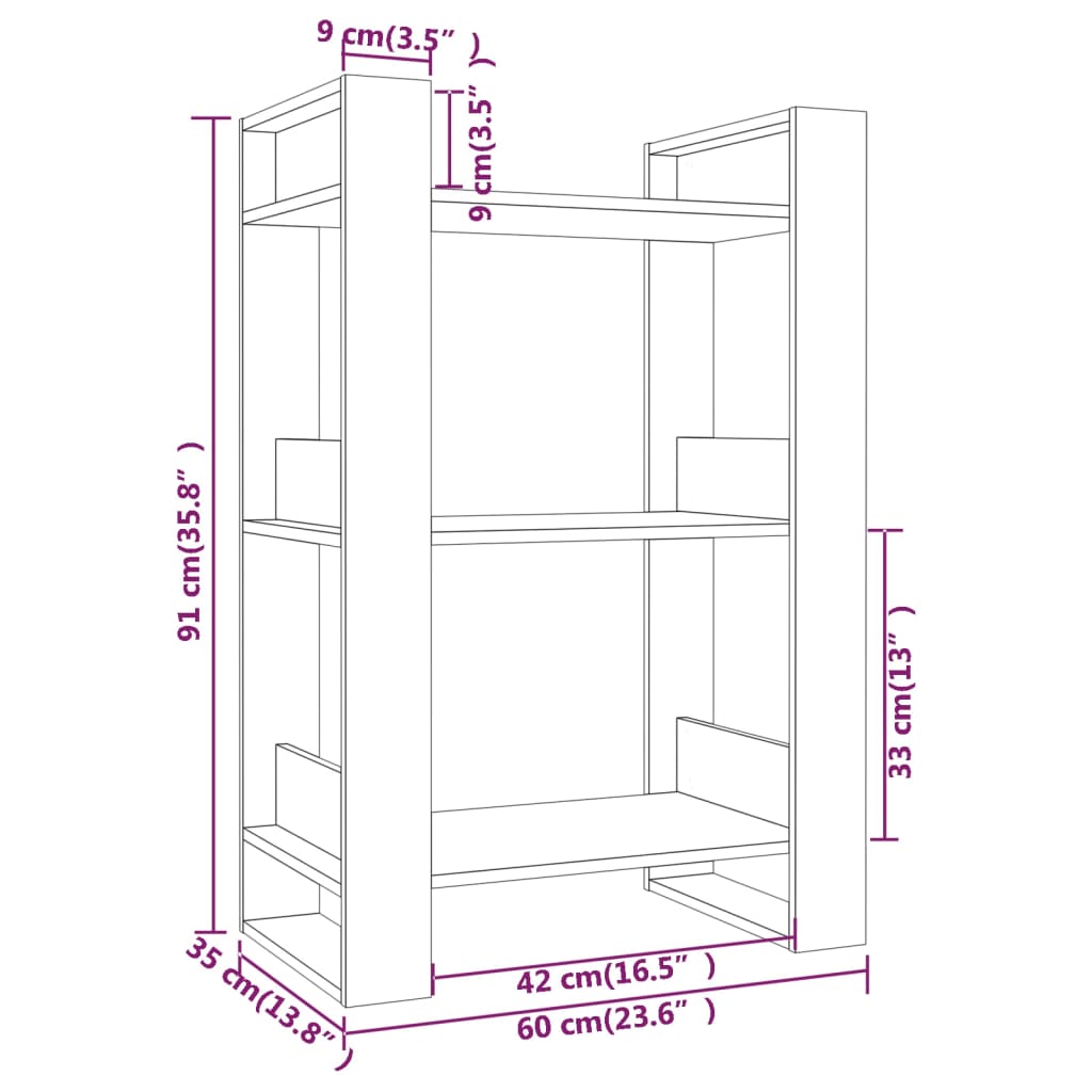 Book Cabinet/Room Divider 60x35x91 cm Solid Wood Pine