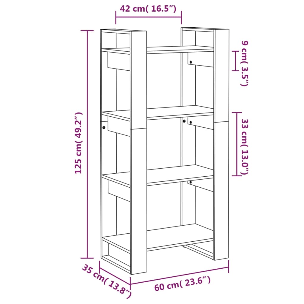 Book Cabinet/Room Divider 60x35x125 cm Solid Wood