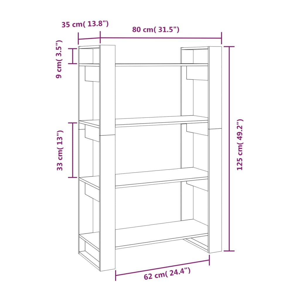 Book Cabinet/Room Divider White 80x35x125 cm Solid Wood Pine