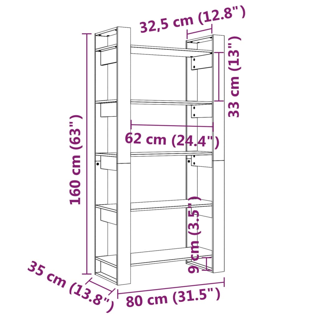 Book Cabinet/Room Divider 80x35x160 cm Solid Wood