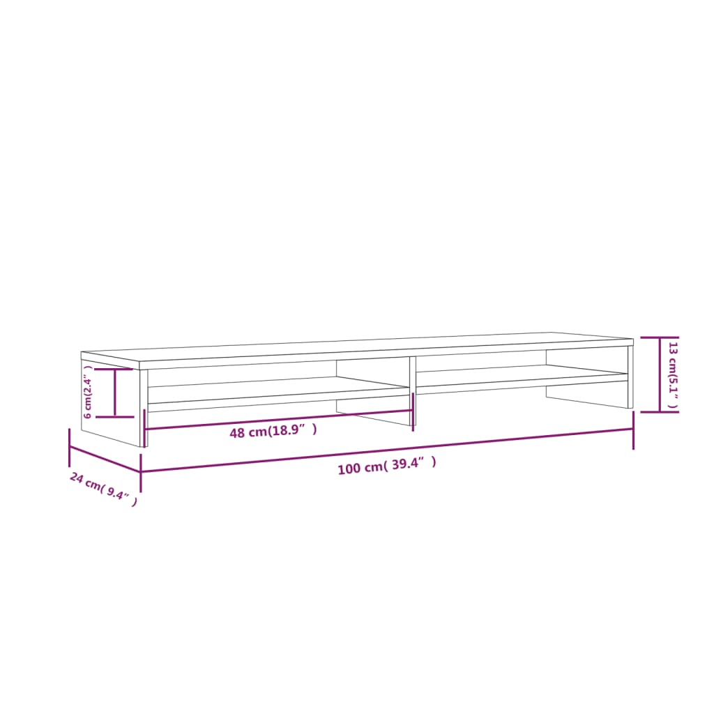 Monitor Stand White 100x24x13 cm Solid Wood Pine