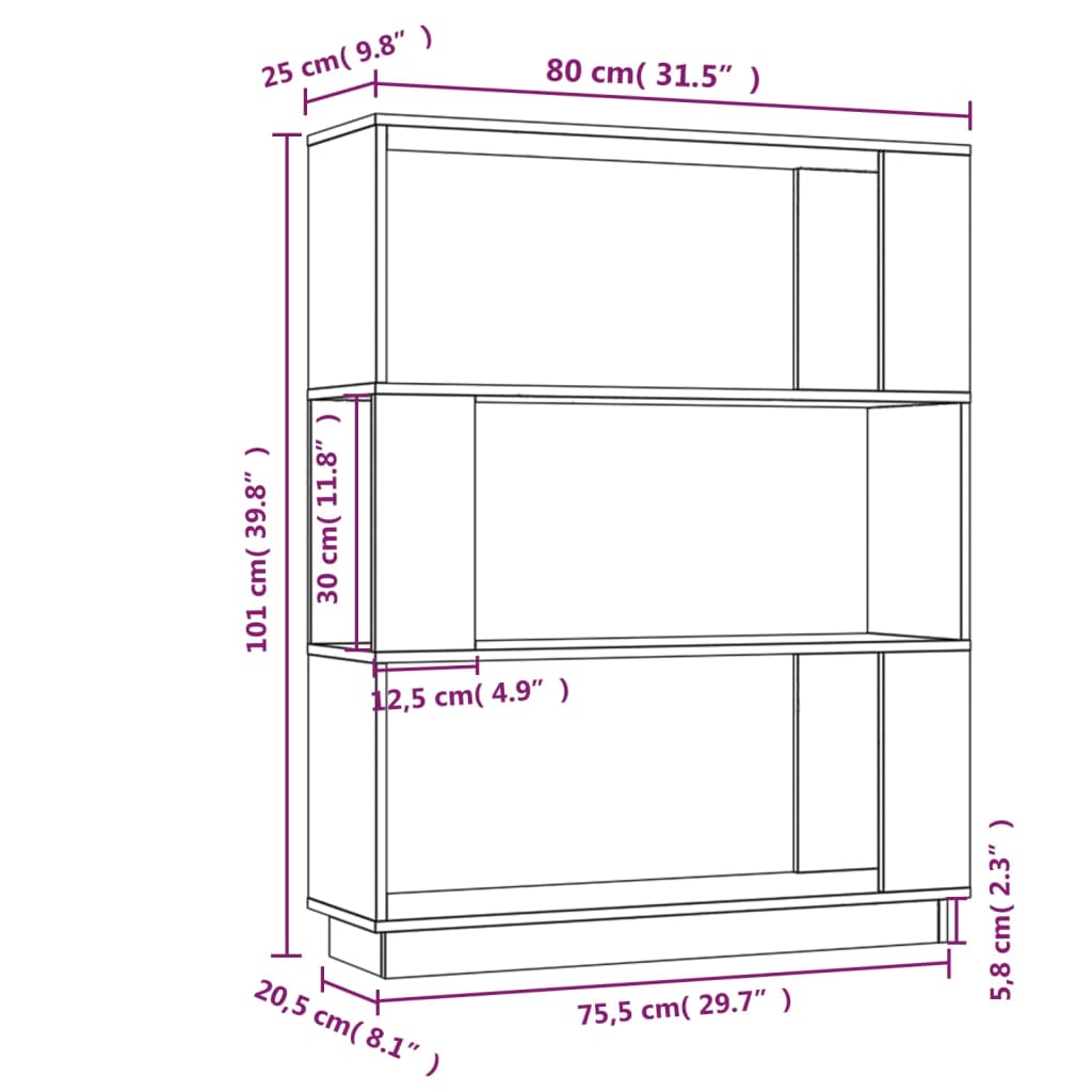 Book Cabinet/Room Divider Black 80x25x101 cm Solid Wood Pine