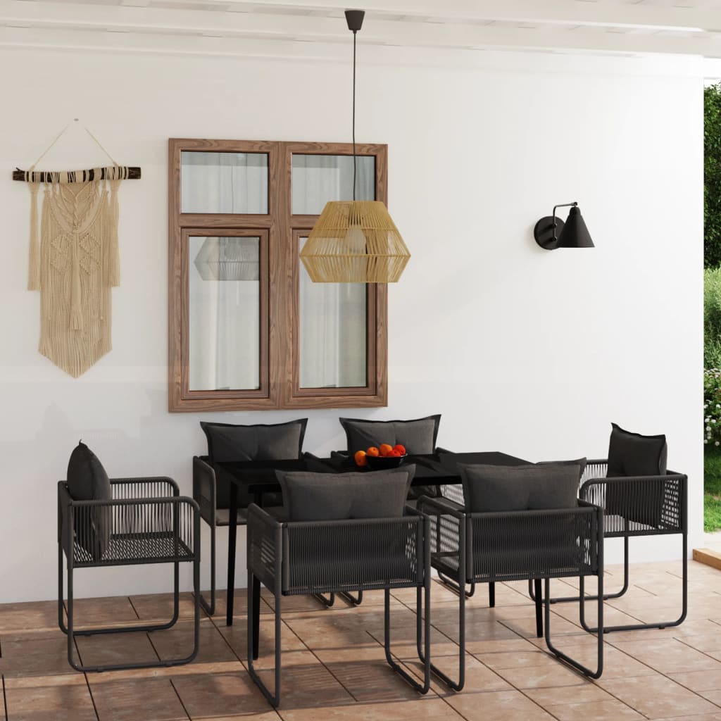 7 Piece Garden Dining Set Black